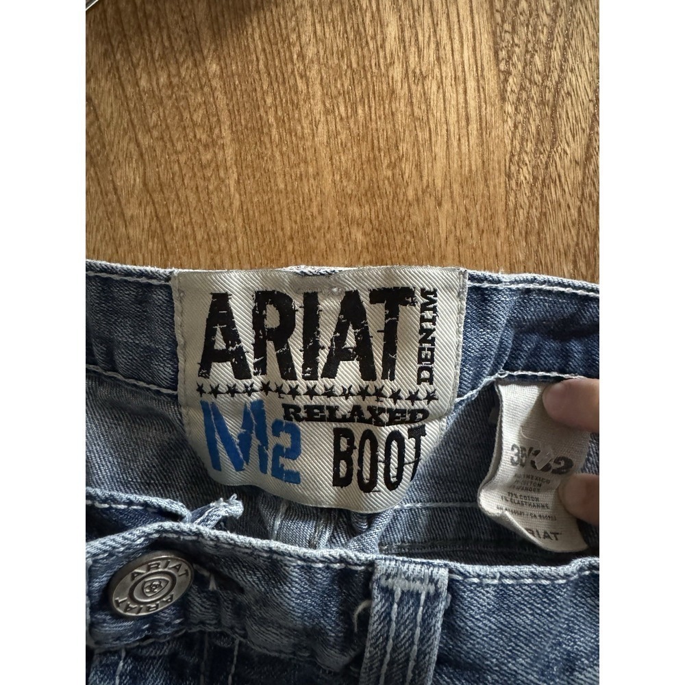 Ariat Mens M2 Relaxed Boot Cut Denim Jeans Distressed Size 35 X 32 Mid Rise - Picture 11 of 11